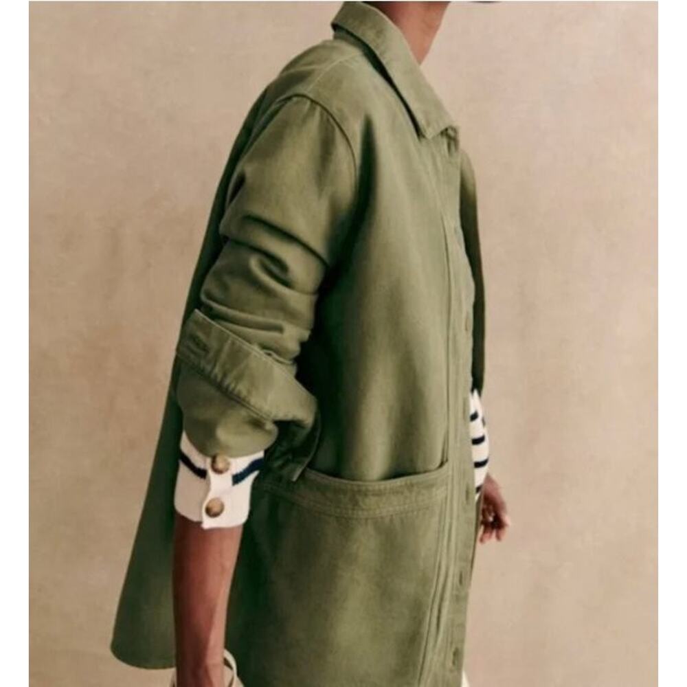 SEZANE Sz L Large Olive Green Will Jacket Coat Cotton - Picture 11 of 11